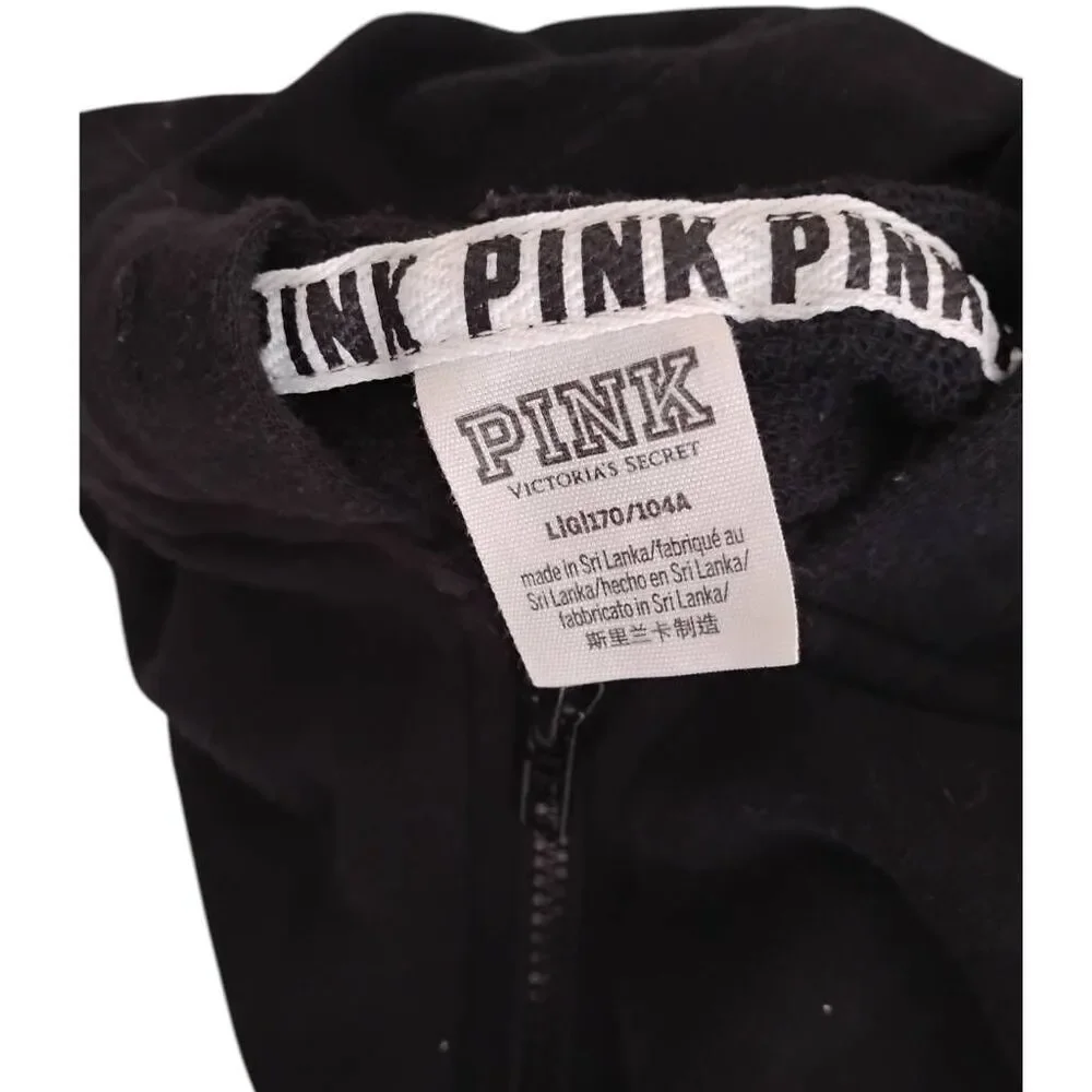 Pink Victoria's Secret Black White Zip Closure Hoodie Size‎ Large